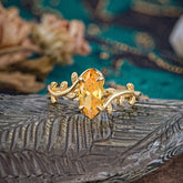 Nature-Inspired Leafy Branch 4-Prong Marquise Citrine Engagement Ring